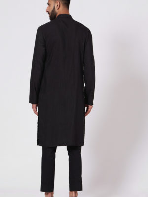 JATIN MALIK – Black Pintuck Kurta set - Image 2