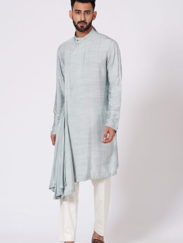 JATIN MALIK – Ice Grey Drape Kurta