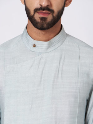 JATIN MALIK – Ice Grey Drape Kurta - Image 2