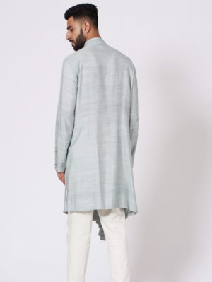 JATIN MALIK – Ice Grey Drape Kurta - Image 3