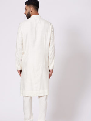 JATIN MALIK – Ivory Shoulder buttoned Kurta set - Image 4