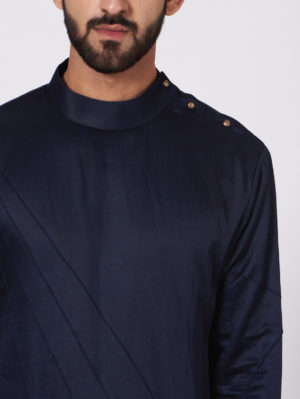 JATIN MALIK – Midnight Blue Shoulder buttoned Kurta set - Image 2