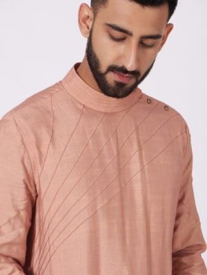 JATIN MALIK – Old rose Shoulder buttoned Kurta set - Image 2