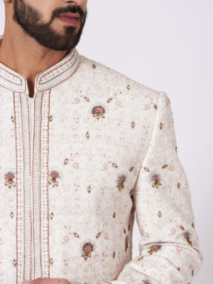JATIN MALIK – Soft Ivory Sherwani - Image 2