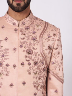 JATIN MALIK – The Budding Old rose Sherwani - Image 4
