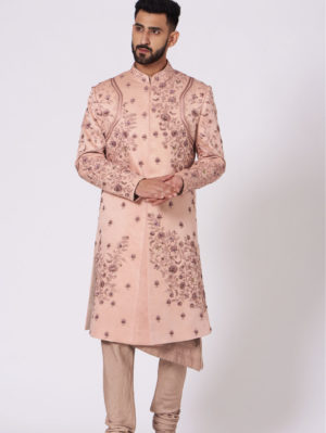 JATIN MALIK – The Budding Old rose Sherwani - Image 2