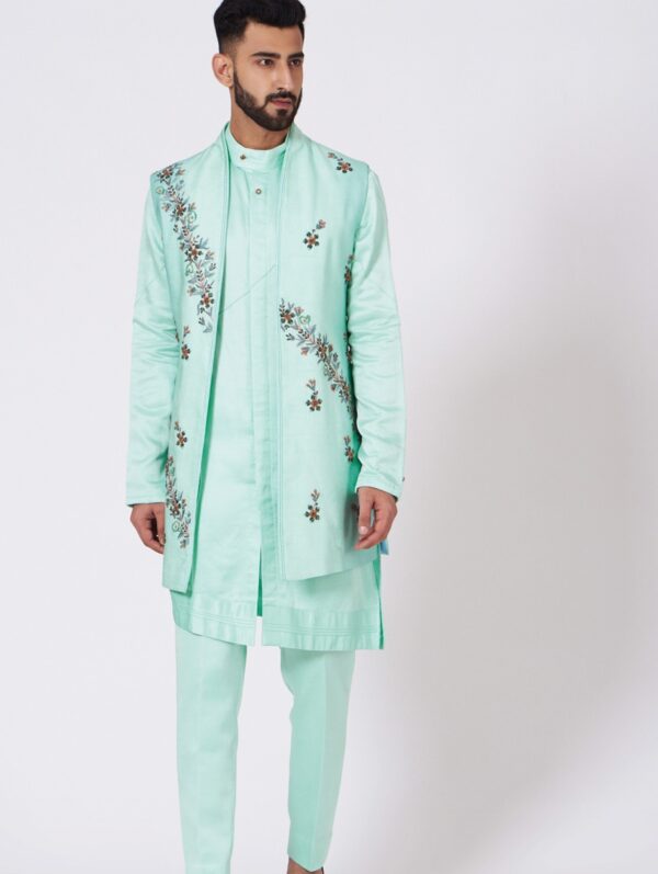 JATIN MALIK – Tiffany Blues Kurta Shrug Set