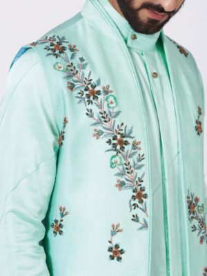 JATIN MALIK – Tiffany Blues Kurta Shrug Set - Image 4
