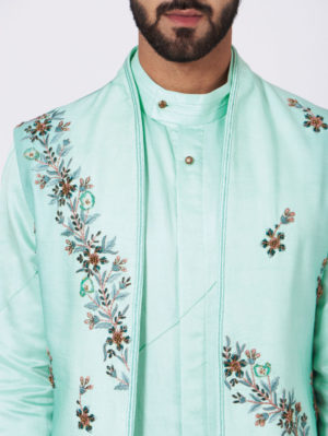 JATIN MALIK – Tiffany Blues Kurta Shrug Set - Image 5
