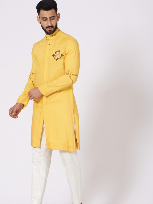 JATIN MALIK – Yellow front open Kurta set