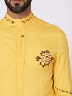 JATIN MALIK – Yellow front open Kurta set - Image 4
