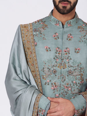 JATIN MALIK – Chateau Grey Sherwani - Image 3