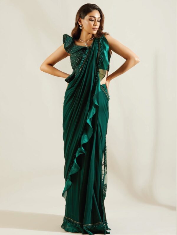 Adaara Couture - Emerald Green saree