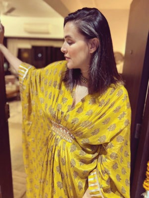 GOPI VAID – Marigold Buti Kaftan Dress - Image 3