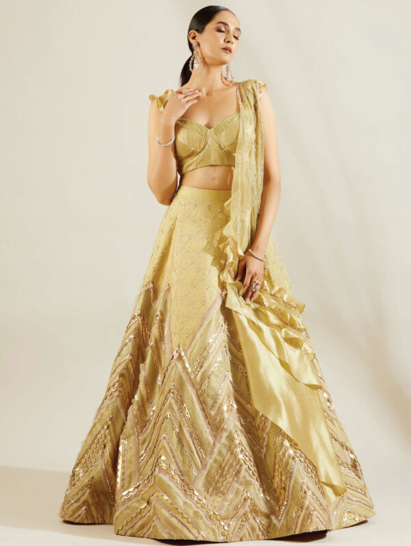 ADAARA COUTURE – Tea green laser cut lehenga