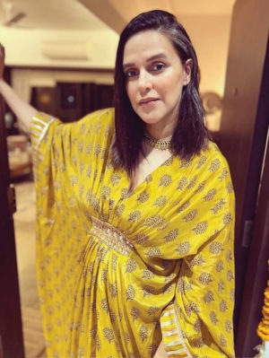 GOPI VAID – Marigold Buti Kaftan Dress - Image 2