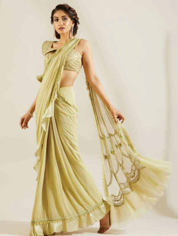 ADAARA COUTURE – Tea Green Saree.