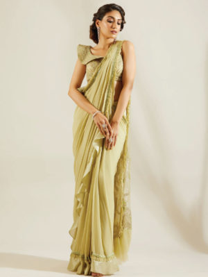 ADAARA COUTURE – Tea Green Saree. - Image 2