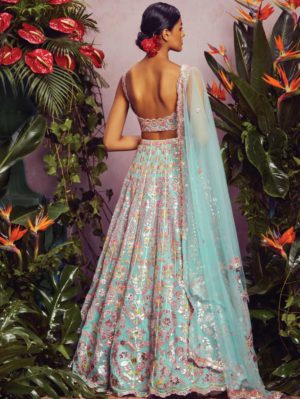ANEESH AGARWAAL – Mint heart motif lehenga set - Image 2