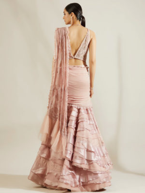 ADAARA COUTURE – Chateau rose drape saree - Image 2