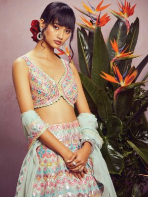 ANEESH AGARWAAL – Multi colour floral lehenga set - Image 2
