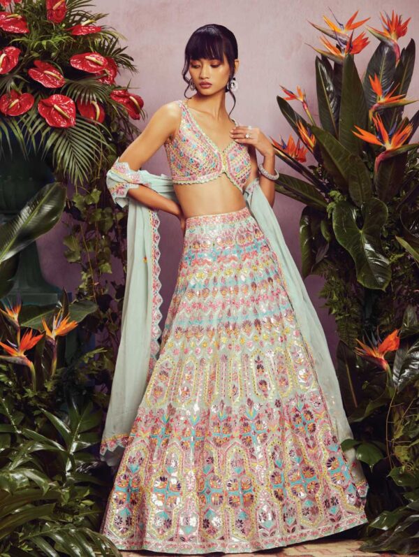 ANEESH AGARWAAL – Multi colour floral lehenga set