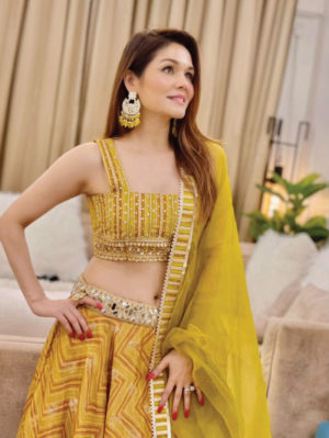 GOPI VAID – Marigold Zig-zag Lehenga Set - Image 2
