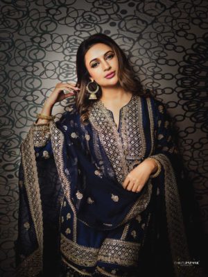 GOPI VAID – Marigold Brocade Short Garara Set - Image 3