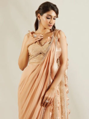 ADAARA COUTURE – tuscany gold pre draped saree - Image 3