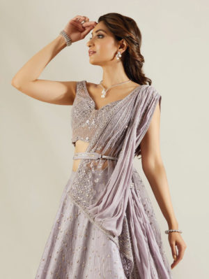 ADAARA COUTURE – charlotte blue jali embellished lehenga - Image 2