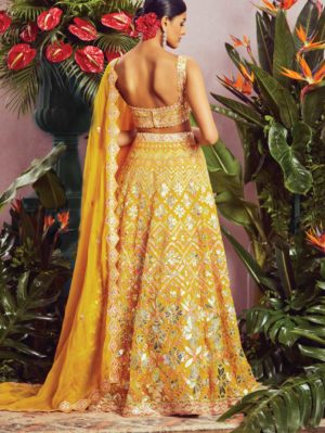 ANEESH AGARWAAL – Yellow foil petals lehenga set - Image 2