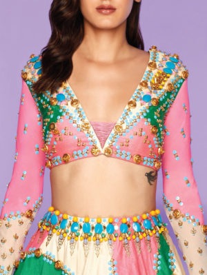 PAPA DON’T PREACH- Mosaic Trip Half-Lehenga set - Image 2