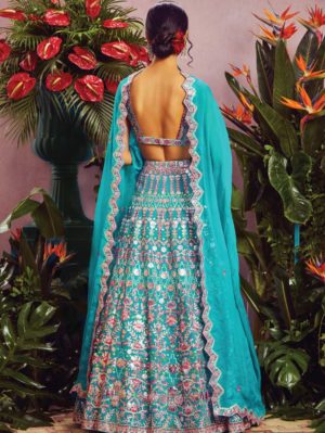ANEESH AGARWAAL – Teal Lehenga Set - Image 2