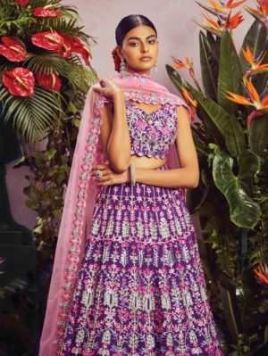 ANEESH AGARWAAL – Purple botanical lehenga set - Image 2