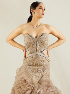 ADAARA COUTURE – Abalone grey and gold evening gown - Image 3