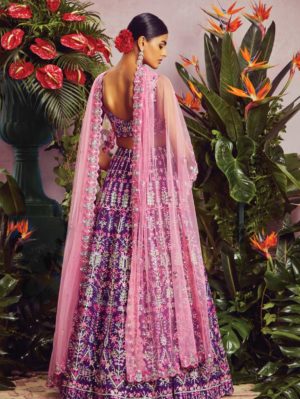 ANEESH AGARWAAL – Purple botanical lehenga set - Image 3