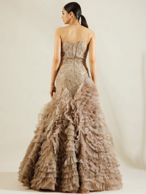 ADAARA COUTURE – Abalone grey and gold evening gown - Image 2