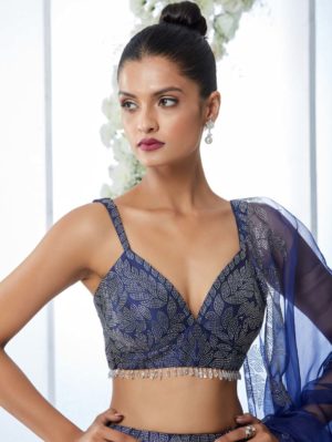 Seema Gujral - Navy Crystal Lehenga Set - Image 3
