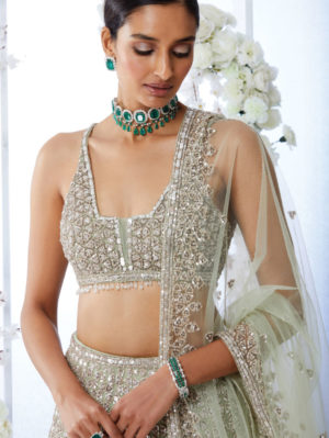 Seema Gujral - Sea Green Sequin Lehenga Set - Image 3