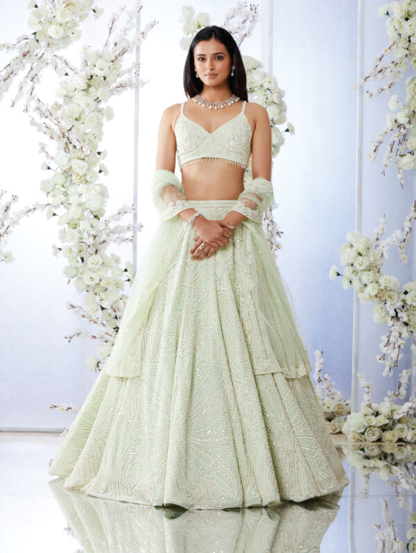 Seema Gujral - Mint Green Pearl Lehenga Set