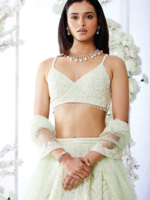 Seema Gujral - Mint Green Pearl Lehenga Set - Image 3