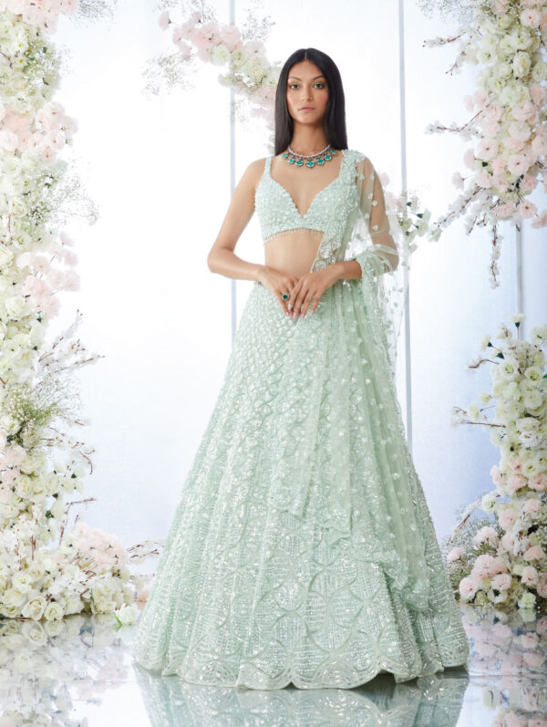 Seema Gujral - Mint Green Sequin Lehenga Set