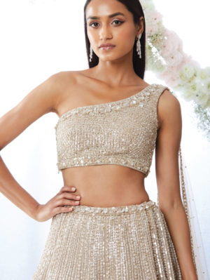 Seema Gujral - Champagne Sequin Lehenga Set - Image 3