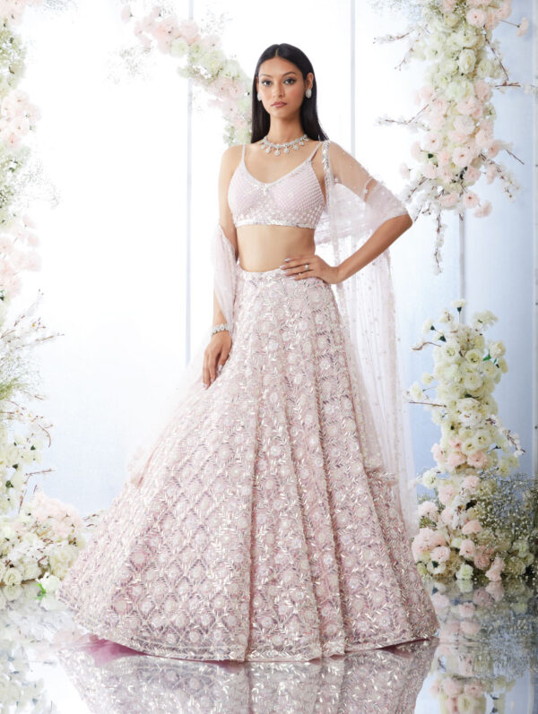 Seema Gujral - Soft Berry Checkered Lehenga Set