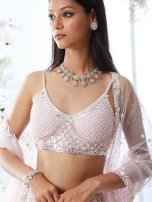Seema Gujral - Soft Berry Checkered Lehenga Set - Image 2