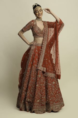 Priyanka Jain  Red Bridal lehenga with intricate hand embroidery - Image 4