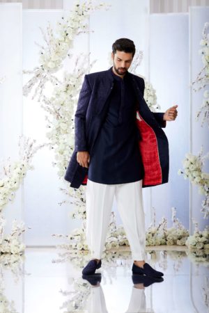 Seema Gujral -Midnight Blue Sherwani Set - Image 3