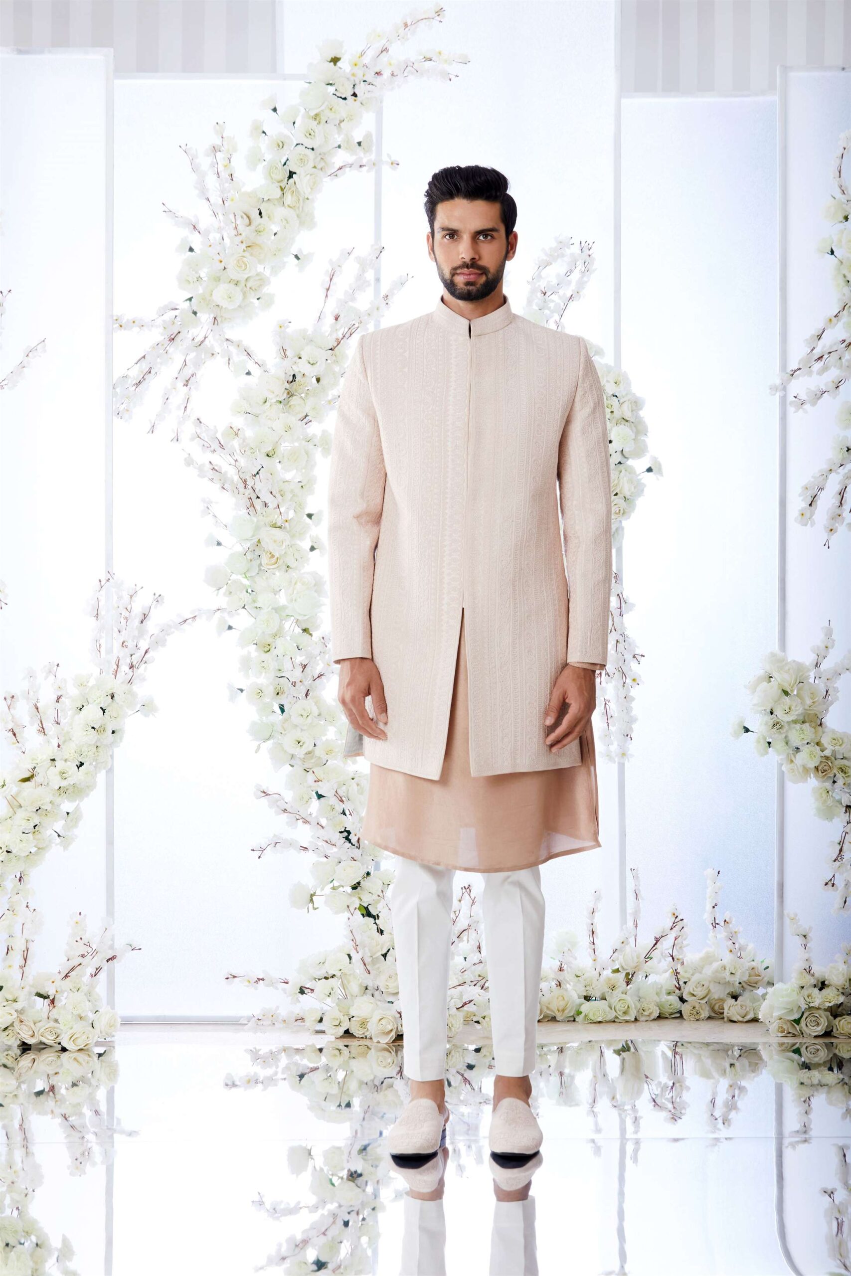 Seema Gujral Salmon Short Sherwani Set