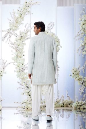 Seema Gujral-Aqua Blue Short Sherwani Set - Image 2