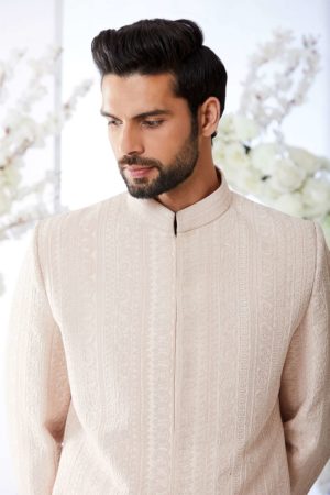 Seema Gujral - Salmon Short Sherwani Set - Image 3